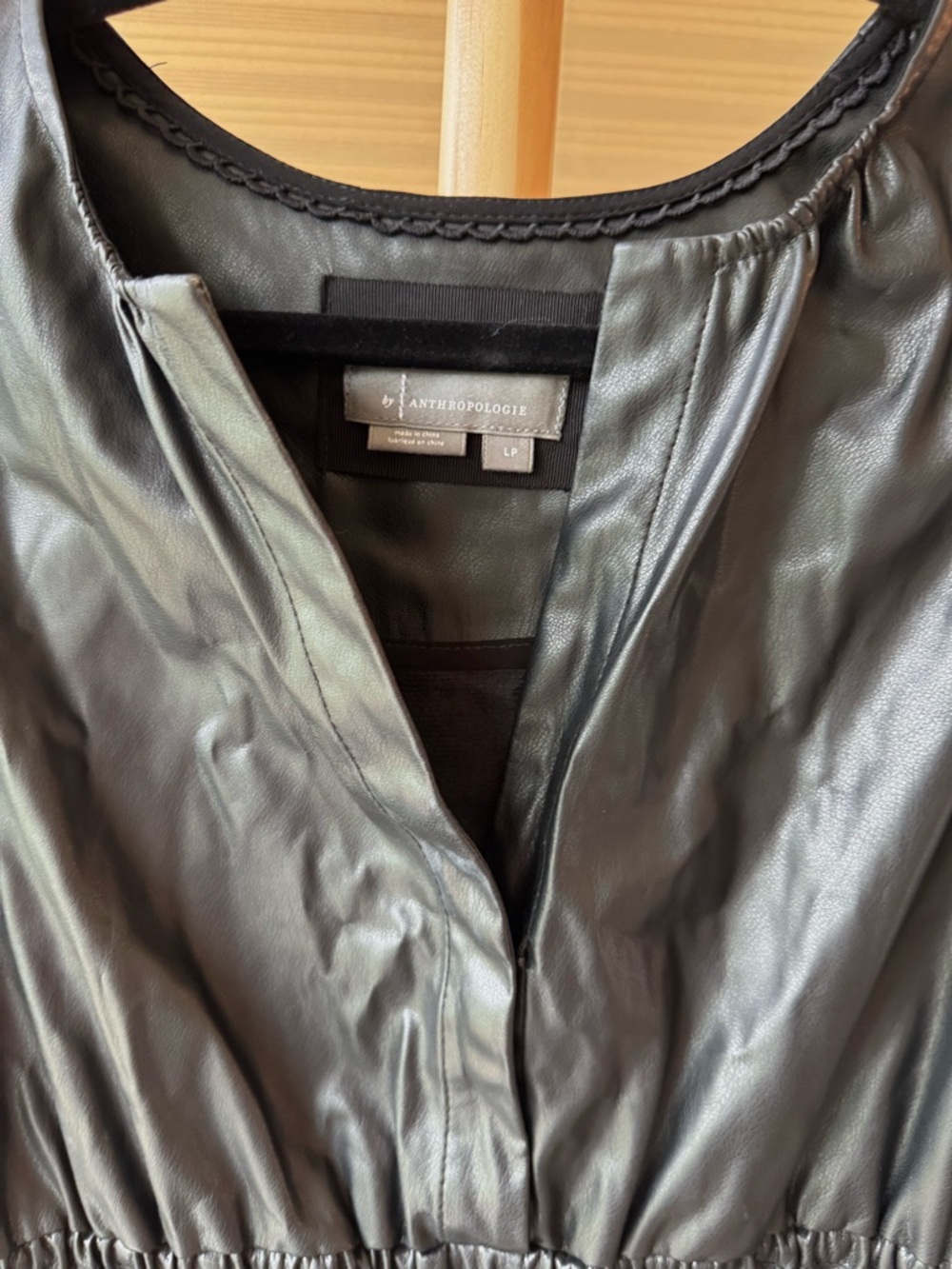 Anthropologie Somerset Vegan Leather Mini Dress Black Smocked Tiered Sz  LP EUC - Picture 11 of 16